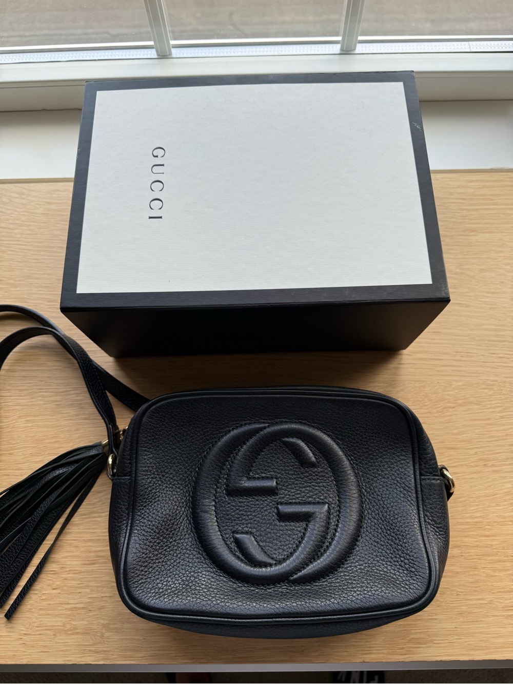 Gucci Black Pebbled Leather Crossbody with Tassel